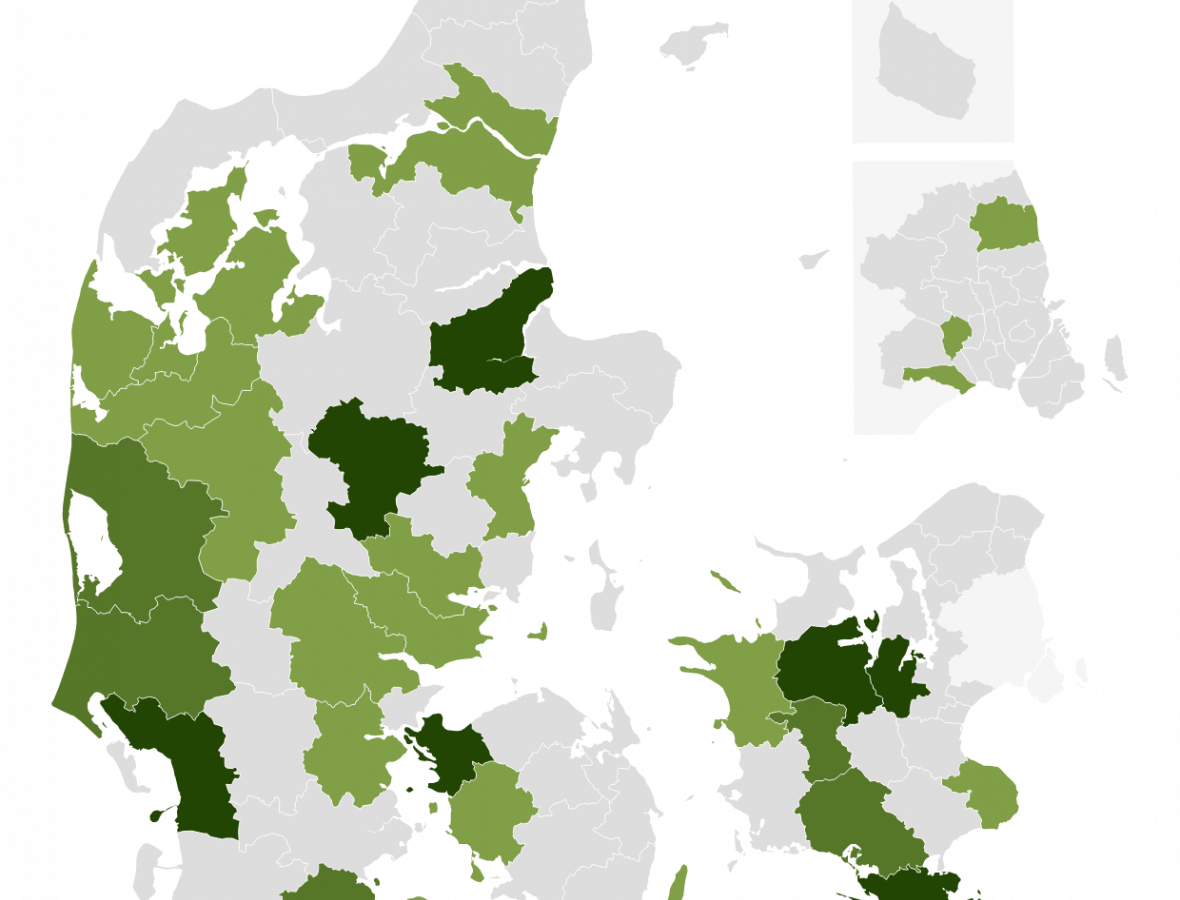 Danmarkskort med projektarealer marts 2023