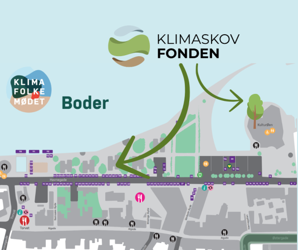 kort over Klimafolkemødet i middelfart med angivelse af klimaskovfonden stand